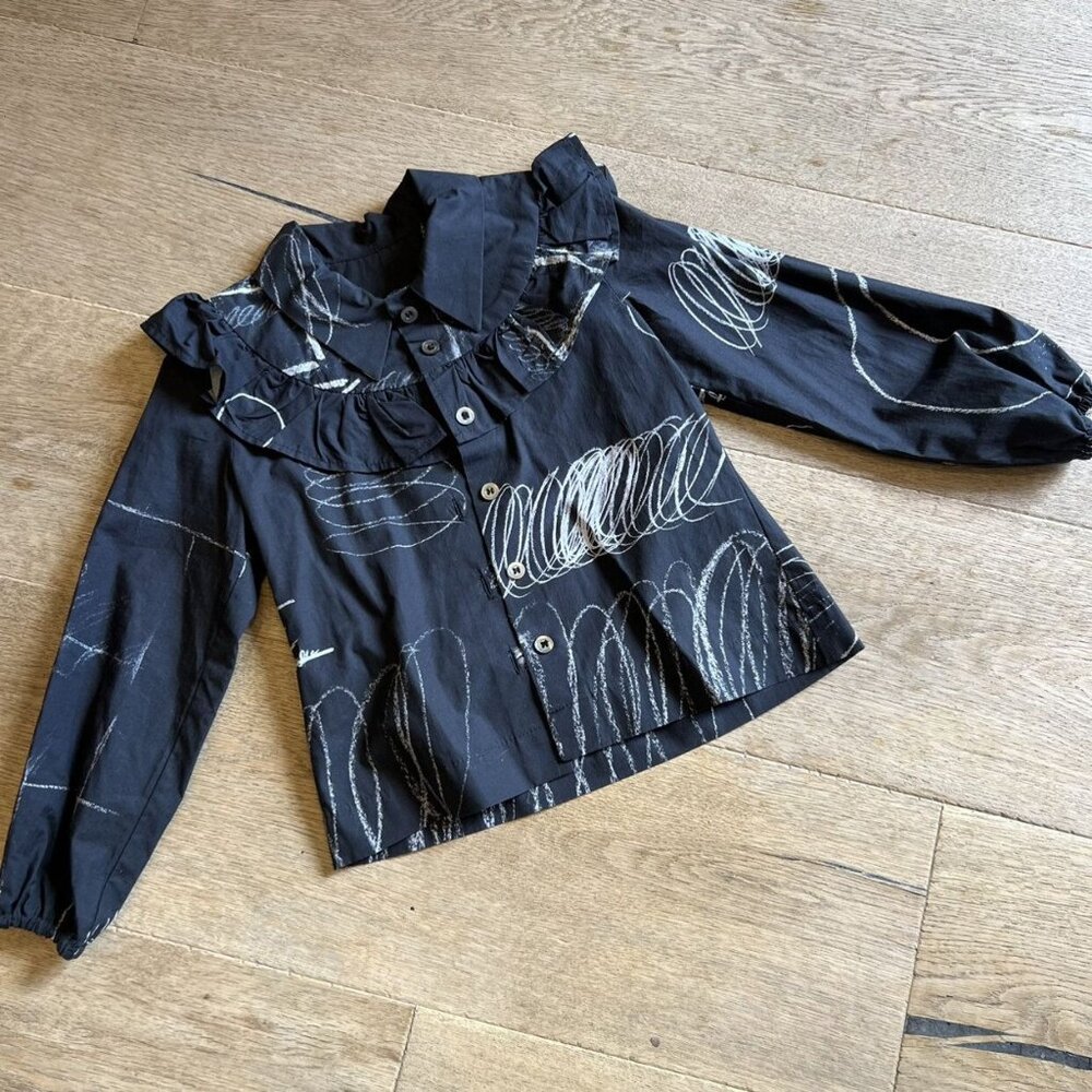 Hilda Henri Ruffle Black Button up Shirt